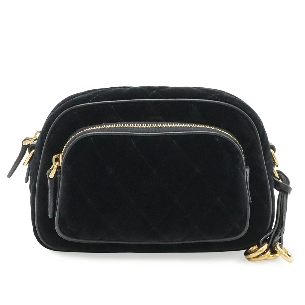 Prada quilted belt bag waist Pouch Clutch velour black Nero Black